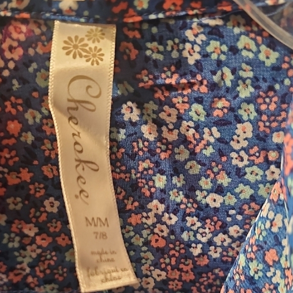 Cherokee Blue Sleeveless Button Down Shirt with Notched Collar See Thru Size 7/8 - Picture 2 of 6